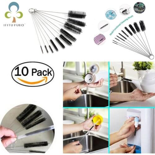10-Piece Cleaning Brush Set Nylon Strip Brush Stainless Steel Brush Tool Brush Straw Brush Glass Test Tube Brush WYW