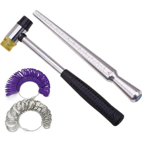 Rings Sizer Gauge Set with Jewelry Rubber Hammer Mallet Finger Size Measuring US Sizes 0-15 Steel Ring Mandrel Ring Sizer Tool