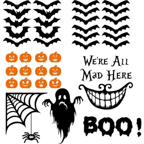 Halloween Window Stickers Glass Door Skull Spider Bat Horror Ghost Party DIY Decor Stickers Happy Halloween Decoration For Home