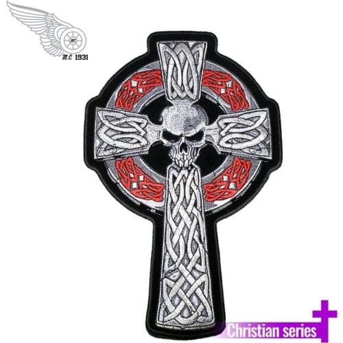 Cross with Skull Patch Motorcycle Biker Rider Embroidered Iron On Back of Jacket Patches DIY Eco-Friendly Free Shipping