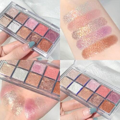 10Color Eye Shadow Palette Sequins Matte Pearlescent Glitter Earth Color Eyeshadow Long Lasting Easy To Color Cosmetic Maquiagem
