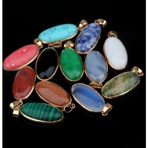 Natural Stone Agates Pendant Oval Shape Pendants for Jewelry Making DIY Necklace Accessories Size 4*1.6*0.6mm