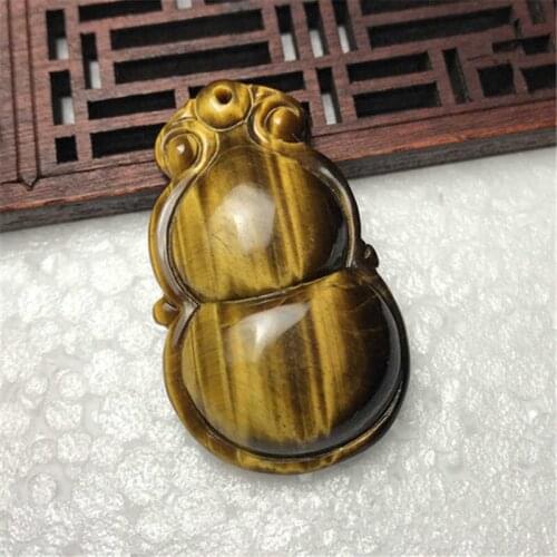 Accept Drop shipping Natural tiger eye stone, wood changed stone hand carved gourd necklace pendant jewelry gifts with rope
