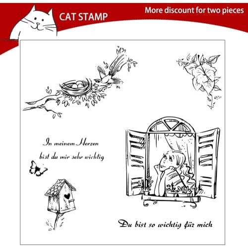 Birds nest / Girl Clear Stamps For Scrapbooking Card Making Photo Album Silicone Stamp DIY Decorative Crafts