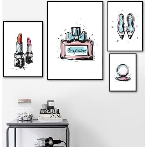 Nordic Watercolor Makeup Girl Room Decoration Perfume Bottle Canvas Painting Wall Pictures for Bedroom Salon Cuadros No Frame