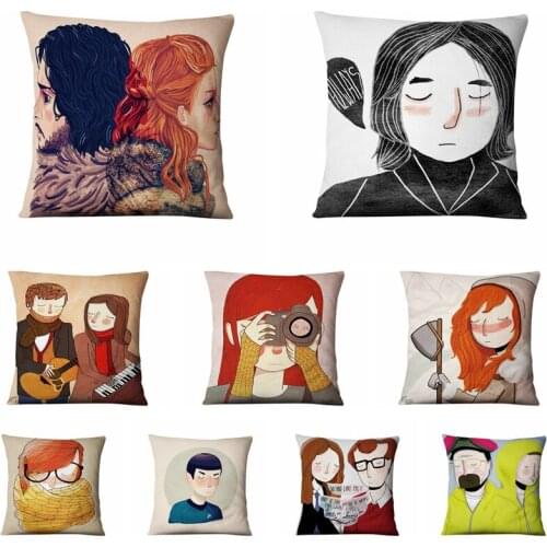 Scandinavian Small Fresh Thin Linen Pillowcase Cushion Decorative Pillow Cartoon Fingure Cushions Home Decor Sofa Throw Pillow