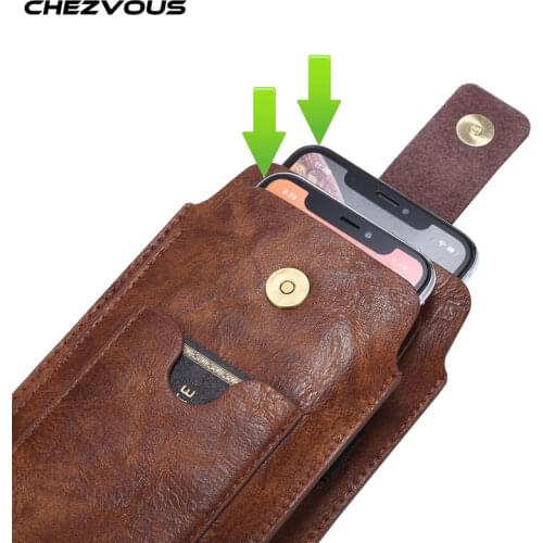 CHEZVOUS Phone Bag Belt Clip Case For iPhone11 11pro X XR XS MAX 8 7 6plus Slim Leather Bag Dual Pouch 4.7-6.4 with Card Holder