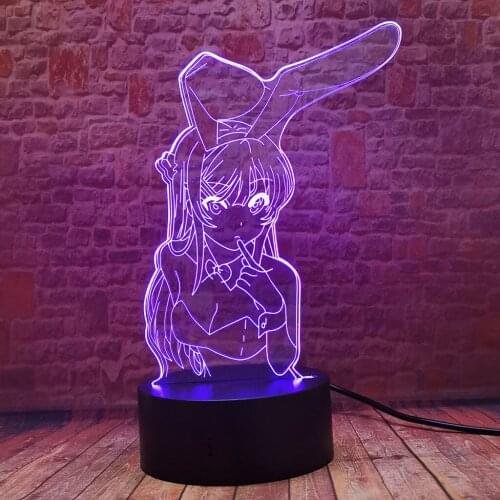 Luminous 3D Illusion LED Nightlight Colorful Flashing Night Lamp Bunny Girl Model Sakurajima Mai Anime Figure Toys for girls