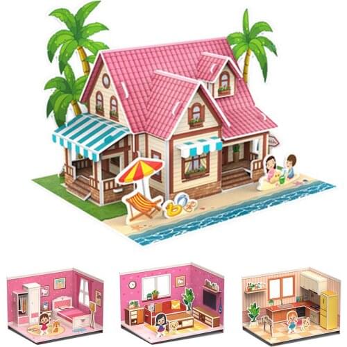 Three-Dimensional 3D Model Puzzles Handmade DIY Houses Building Blocks Kids Toys Kids Educational Toys for Children Gifts