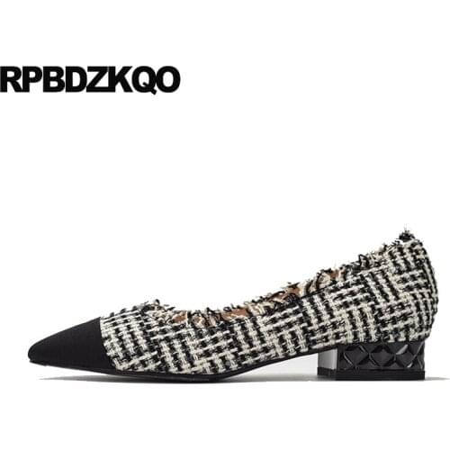 Pumps block ladies low heels shoes cheap plaid round toe footwear thick 2019 multi colored size 4 34 vintage women chunky retro