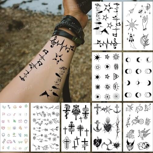 Waterproof Temporary Tattoo Sticker Music Bird Geometric Linear Simple Small Tatoo Finger Wrist Flash Tatto Woman Man Child