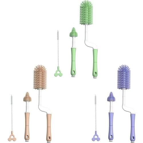 360 Degree Rotating Silicone Baby Bottle Brush Baby Water Cup Straw Pacifier Cleaning Brush Set Newborn Baby Supplies