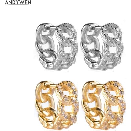 ANDYWEN 925 Sterling Silver Circle Round O Hoops Crystal Women Luxury Zircon CZ Earring Piercing Clips 2020 Fashionable Jewelry