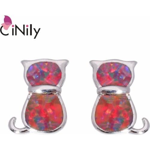 CiNily Created Orange Fire Opal Silver Plated Wholesale Lovely Cute Fashion For Women Jewelry Stud Earrings 11mm OH2994