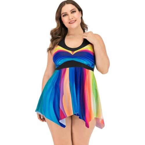 2021new European and American Conservative Swimming Womens Large Size Split Skirt Style Fat Girl Plus Size Swimwear Swimsuit