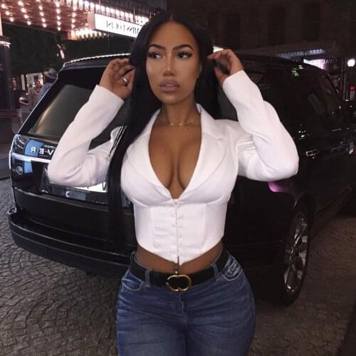 Yimunancy Turn Down Collar Top Women Long Sleeve Top 2021 Spring Ladies Sexy Busiter Top Streetwear