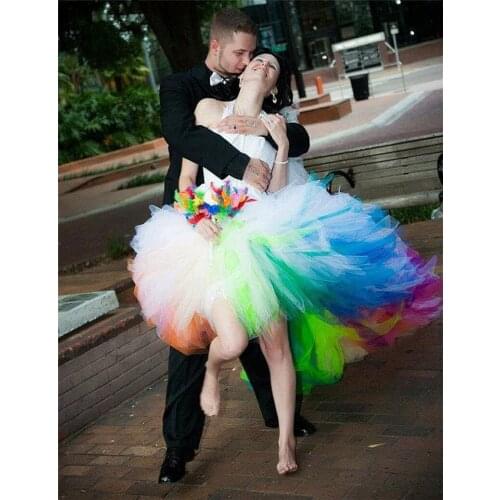 Robe De Mariage High Low Puffy Colorful Lace Up Vestido De Festa Short Front Long Back bridal gown mother of the bride dresses