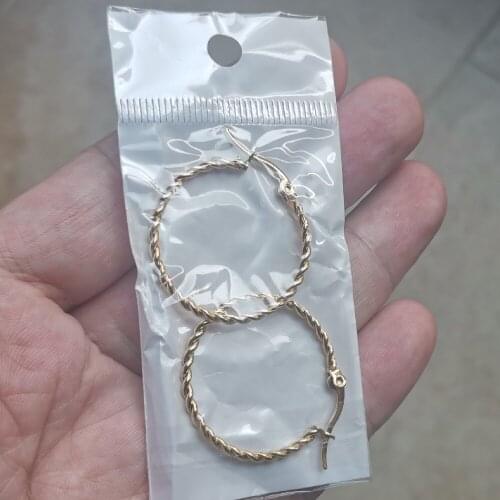 025 Gold Color 25mm Fine Distorted Circular Hoop Earrings Ear Rings Loop Smooth 316 Stainless Steel Jewelry IP Plating