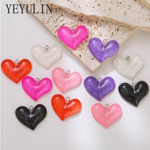 New 10pcs/lot Shiny Colorful Heart Resin Charms Pendant For Women Girls DIY Bracelet Necklace Jewelry Making Accessories