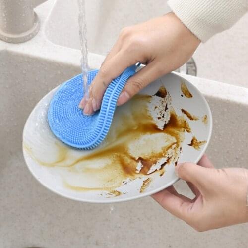 2PCS Random color kitchen special silicone dishwashing brush non-sticky sponge wipe multi-function cleaning dishwashing brush