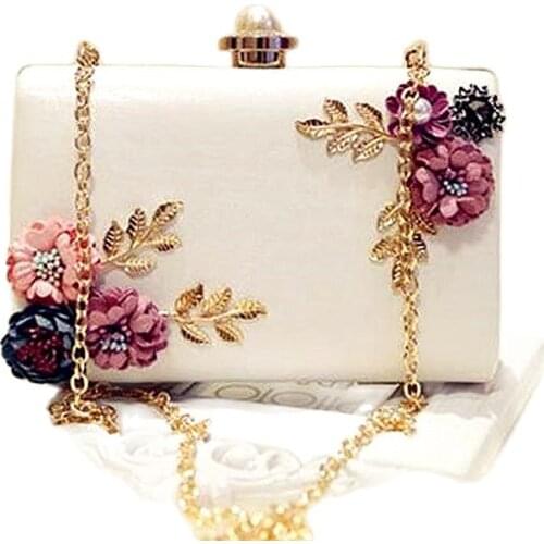 2021 high quality women handmade flowers evening bags mini wedding dinner bags luxury clutch purse with 2 chains