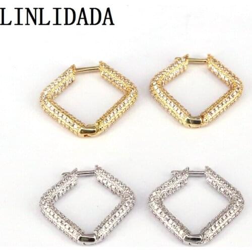 5Pair New Arrived Micro Pave CZ Geometric Shaped Hoops Earrings Female Clear CZ Jewelry Fashion Ear Hoops For Women Girls