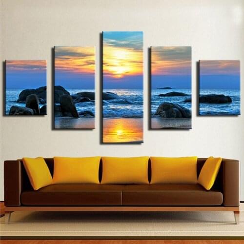 5 Piece Pacific Ocean Best Beaches In The World Shore Stones Seascape Modern Home Wall Decor Diamond painting Multi panel