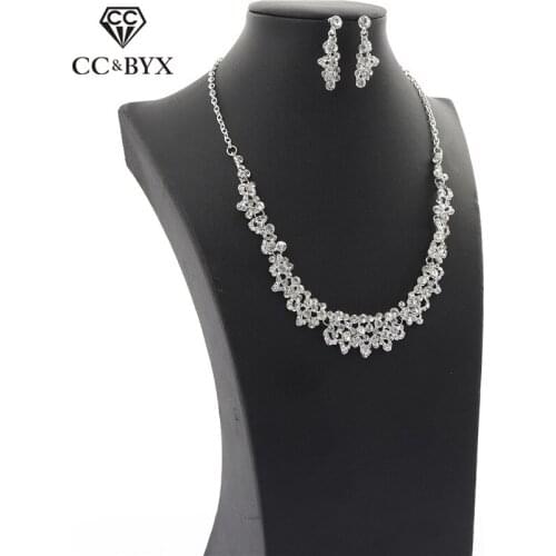 CC Necklace And Earrings For Women High Quality Wedding Jewelry Shine Cubic Zircon Rhinestone Fashion 2pcs Sets Party Gifts D067