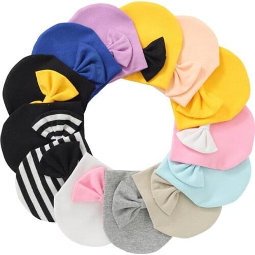 Cute Big Bowknot Baby Hat Autumn Winter Baby Boys Girls Cap Beanies Soft Stripe Newborn Infant Hat Bonnet