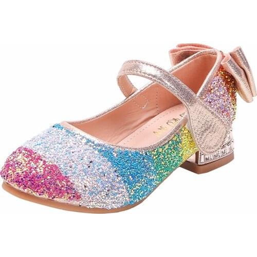 Children Shoes Girls High Heel Princess Dance Sandals Kids Shoes Glitter Leather Fashion Princess Party Shoes SJD037