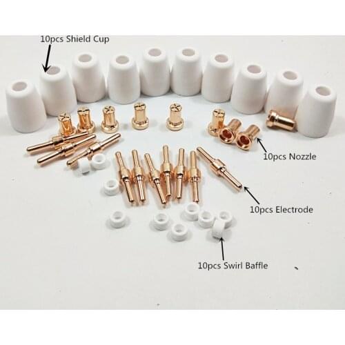 40pcs Plasma Cutting Torch Consumable Cutting Extended Long Shield Cup Swirl Baffle 40A PT31 Plasma Torch Tip Electrode Nozzle