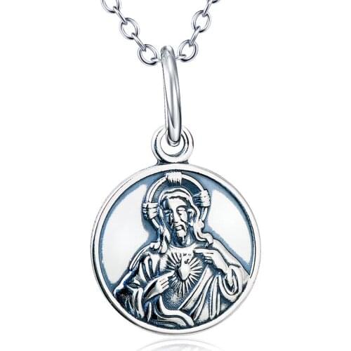 HOT SALE S925 Sterling Silver Jesus and Virgin Mary Double-sided Pattern pendant religious necklace for cultists
