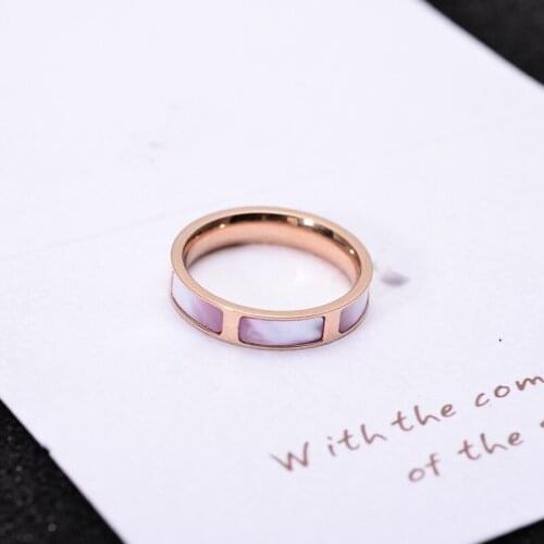 YUN RUO Natural Pink Shell Rings Rose Gold Color Fashion Titanium Steel Jewelry Birthday Gift Woman Never Fade Drop Shipping