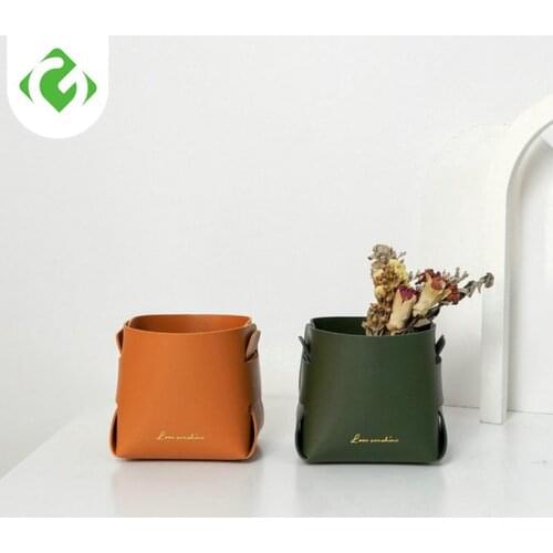 Leather Porch Key Storage BoxFolding Living Room Bedroom Desktop Cosmetics Remote Control Stationery Sundry Storage Bsket Home