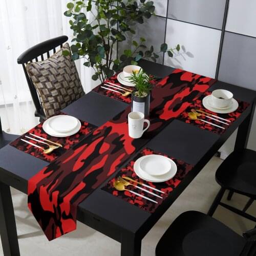 Red Camouflage Wedding Table Runner Table Mat Table Flag Tea Cabinet Cover Dustproof Tablecloth Home Decor