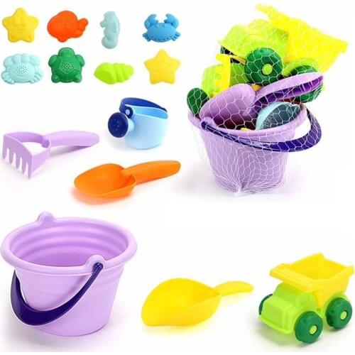 Summer Silicone Soft Baby Beach Toys ChildrenS Mesh Bag Bath Toy Set Beach Party Stroller Duck Bucket Sand Mold Tool Water Game