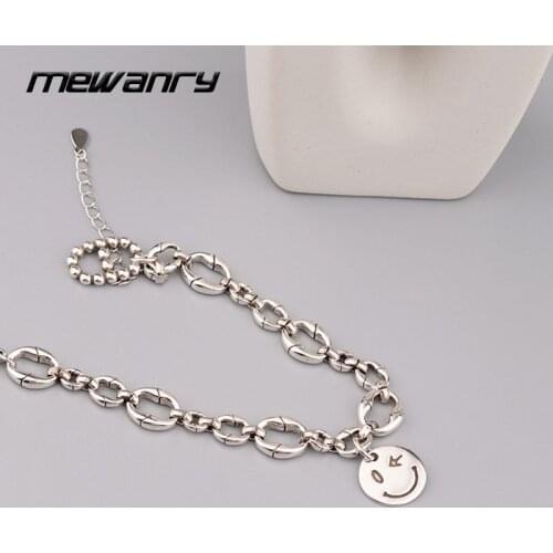 Mewanry 925 Sterling Silver Bracelet New Fashion Smiley Pendant Simple Holiday Party Jewelry Birthday Gifts for Women Wholesale