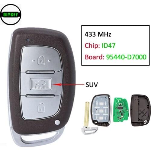 DIYKEY FSK 433.92MHz ID47 Chip P/N: 95440-D7000 3 Button Replacement Smart Remote Car Key Fob for Hyundai Tucson 2018-2020