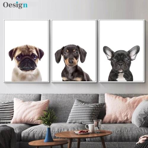 Funny baby pug dog animal poster painting nursery print wall art canvas painting minimalist decoration pictures home decor