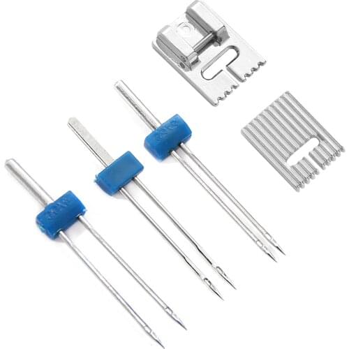 Multifuctional Double Twin Needles Wrinkled Sewing 9 Grooves Presser Foot Sewing Machine Pins Accessories Household Tools