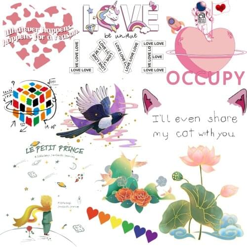 Cartoon Heat Transfer For Clothing Letter Thermal Sticker Iron On Plant Transfers For Clothes Appliques For Washable T-shirt