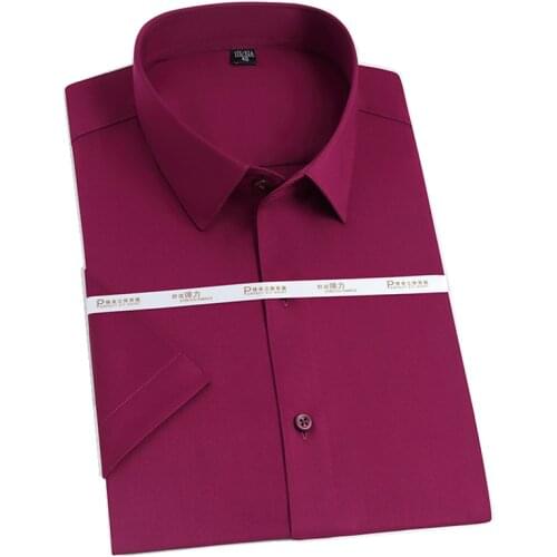 2021 New Men Shirt Short Sleeve Summer Business Work Cloth Solid Bamboo Fabric Soft Anti-Wrinkle Slim Fit Cool DA487