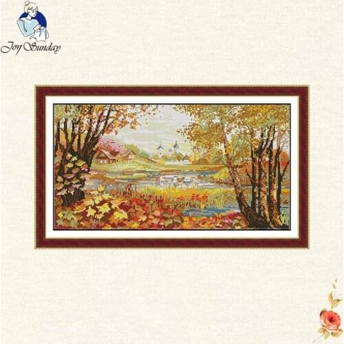 Joy Sunday Autumn 11CT 14CT Cross Stitch Set Scenery Needlework DMC Cross stitch,14CT Unprinted for Embroidery kits Street DIY