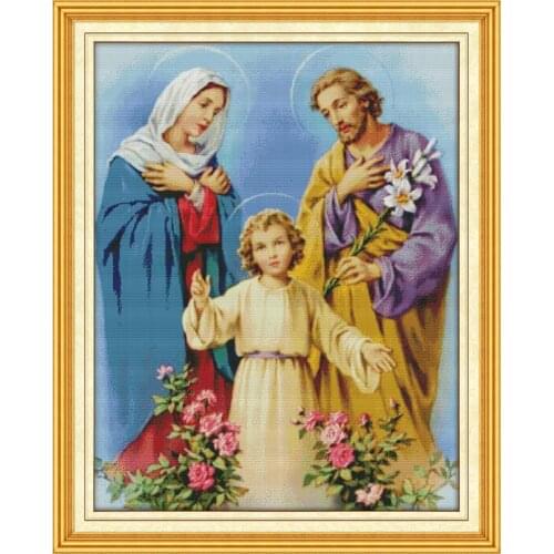 Joy Sunday Holy Family Christian Home Decor Cross-stitch Sets DIY Embroidery Needlework Kits DMC 14CT Counted Printed Canvas