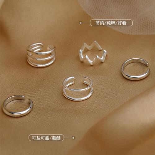 No pierced) SMALL Authentic 925 Sterling silver Rows/Wave/glossy Clip Earrings Charms Jewelry TLE1191