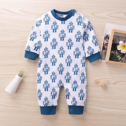 New Spring Fall Winter Baby Boy Clothes Robot Print Long Sleeve Baby Boy Romper Cotton Home Casual Baby Jumpsuit Pajamas 0-12M