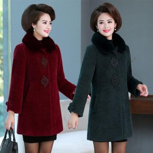 5XL Middle-aged Womens Clothing Imitation Mink Coats Women Mothers Fall Winter Padded Woolen Coat Beading Fashion Jacket f2861
