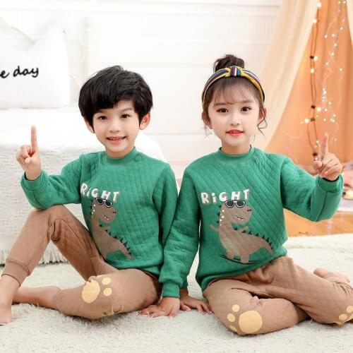2pc/Sets Dinosaur Pajamas for Teenager Boys Sleepwear Kids Down Cotton Pyjamas Sets Autumn Winter Girls Cartoon Tops+Long Pants
