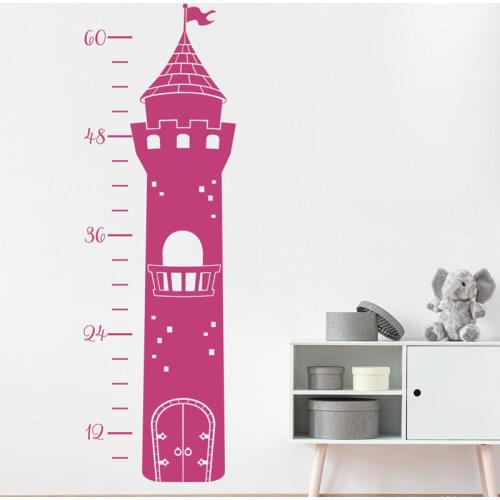 Princess Tower Growth Chart Decal Vinyl Home Decor for Girls Room Bedroom Height Meter Children Wall Sticker Cartoon Mural 4835