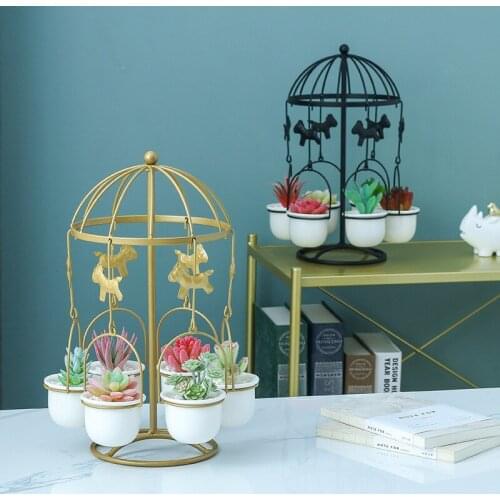 Simple And Creative Trojan Iron Art Ceramic Fleshy Flowerpot Ins Nordic Combination Flowerpot Iron Frame Suit